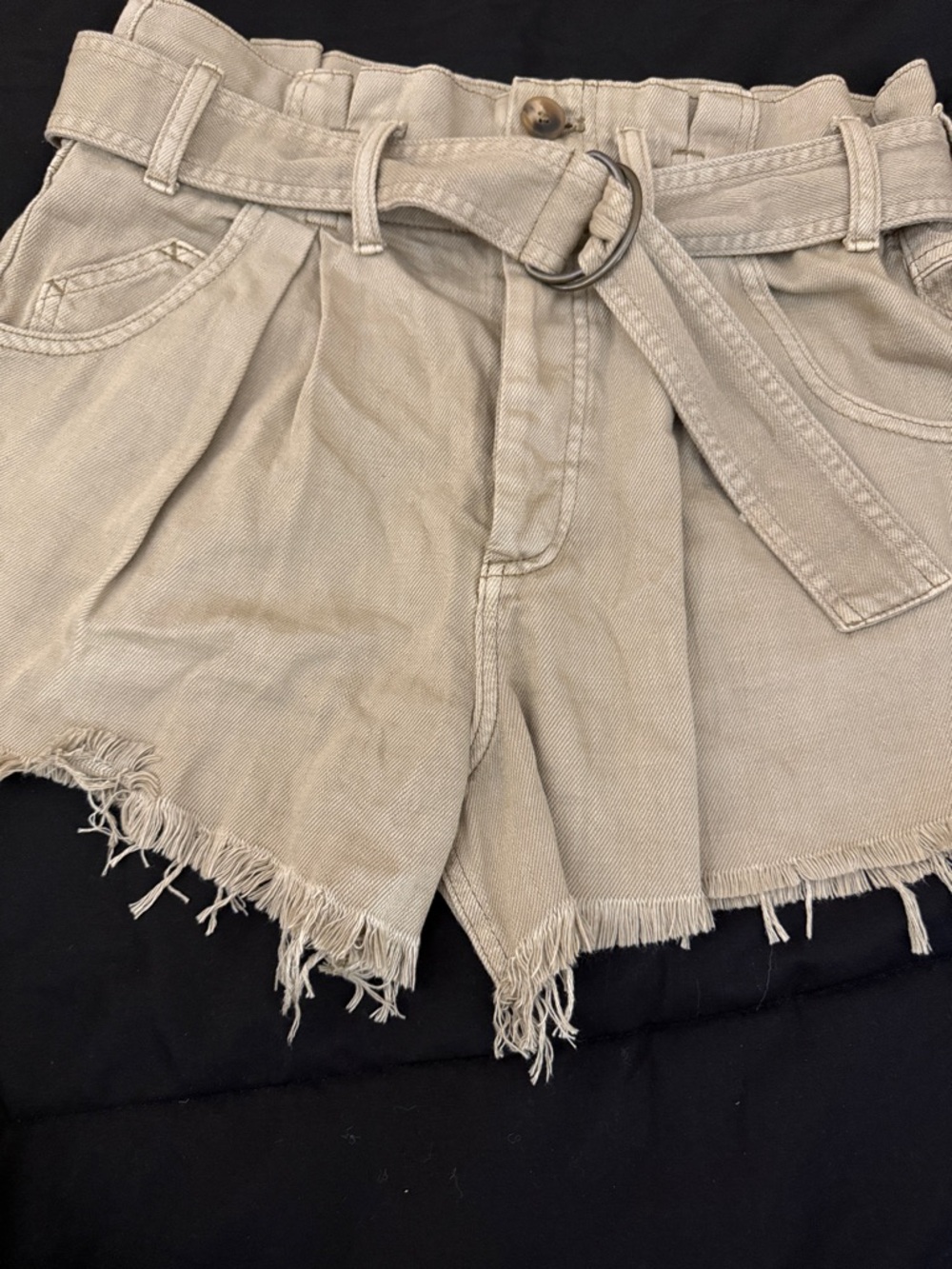 We The Free Beige/Tan High-Waist Belted Jean Shorts